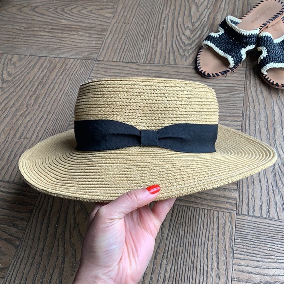 Straw Hat with Black Ribbon Bow - Picture 3 of 8